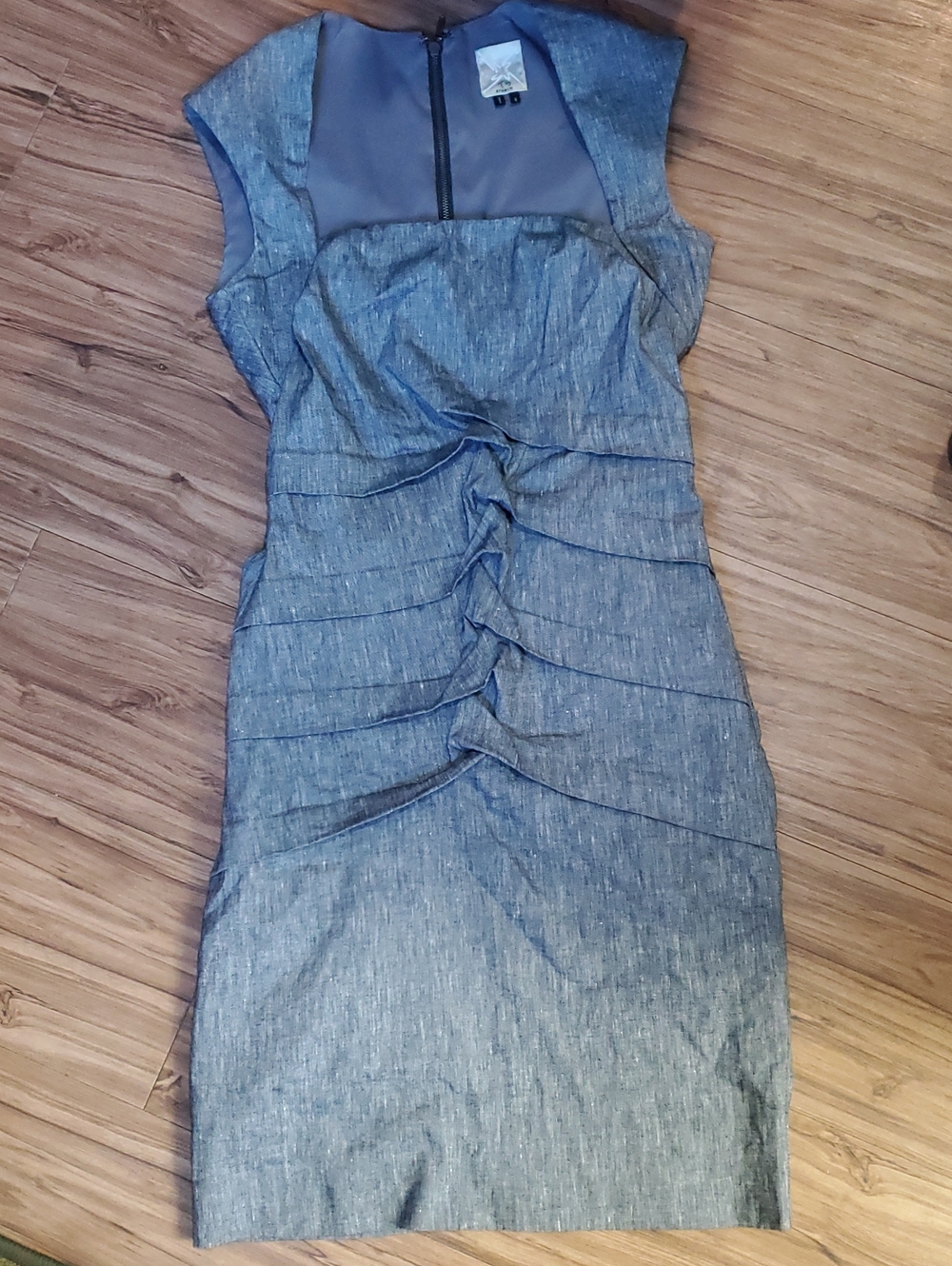 Nicole Miller Studio Blue-Gray Cap-Sleeve Ruched Midi Dress